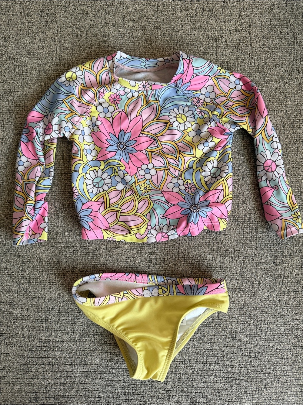 wonder nation Girls Floral Long-Sleeve Rash Guard Set in Pink, Yellow & Blue
